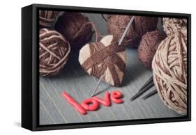 Still Life Of Balls Of Yarn And The Word Love-Kotenko-Framed Stretched Canvas