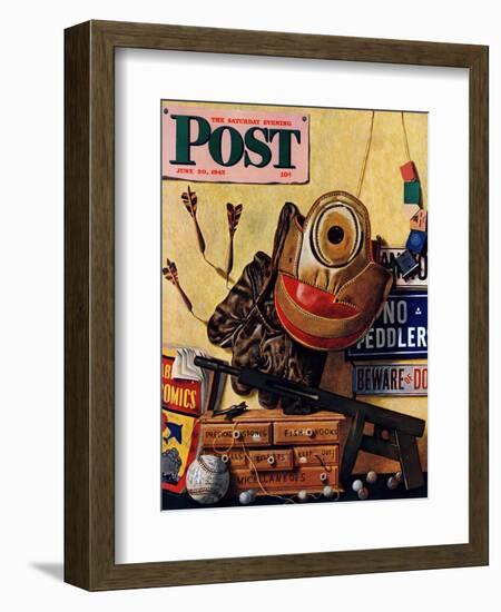 "Still Life of Boys Toys," Saturday Evening Post Cover, June 30, 1945-John Atherton-Framed Giclee Print