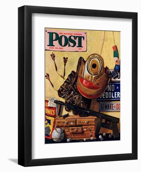 "Still Life of Boys Toys," Saturday Evening Post Cover, June 30, 1945-John Atherton-Framed Giclee Print