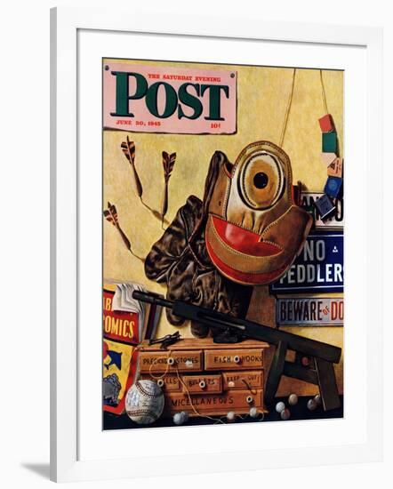 "Still Life of Boys Toys," Saturday Evening Post Cover, June 30, 1945-John Atherton-Framed Giclee Print