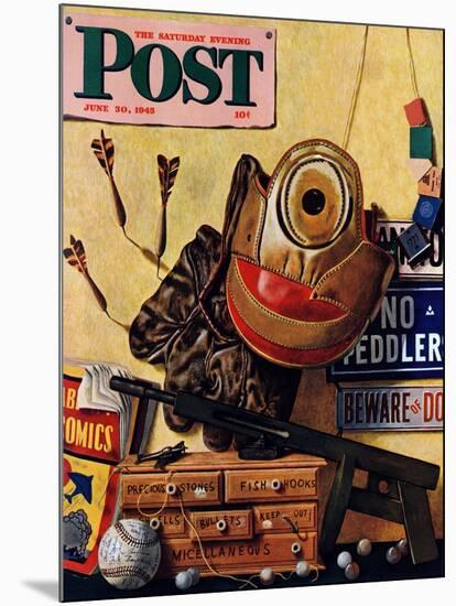 "Still Life of Boys Toys," Saturday Evening Post Cover, June 30, 1945-John Atherton-Mounted Giclee Print