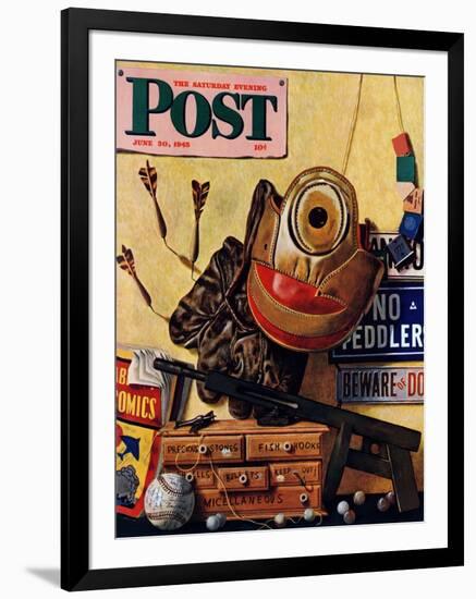 "Still Life of Boys Toys," Saturday Evening Post Cover, June 30, 1945-John Atherton-Framed Giclee Print