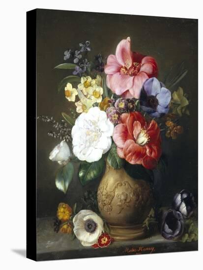 Still Life of Camellias and Anemone-Marc Henry-Stretched Canvas