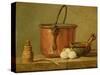 Still Life of Cooking Utensils, Cauldron, Frying Pan and Eggs-Jean-Baptiste Simeon Chardin-Stretched Canvas