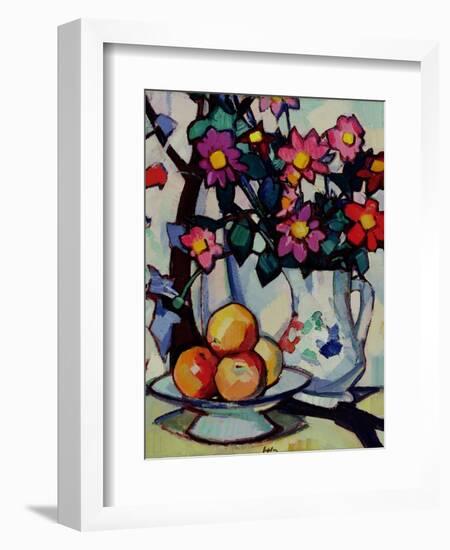 Still Life of Dahlias and Fruit, c.1910-12-Samuel John Peploe-Framed Giclee Print