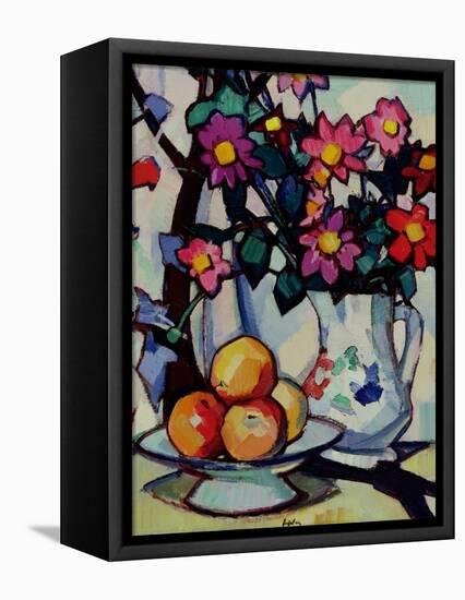 Still Life of Dahlias and Fruit, c.1910-12-Samuel John Peploe-Framed Stretched Canvas