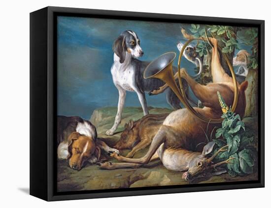 Still Life of Dead Game with Hounds, 1730-Alexandre-Francois Desportes-Framed Stretched Canvas