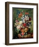 Still Life of Flowers and a Bird's Nest on a Pedestal-Jan van Huysum-Framed Giclee Print