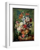 Still Life of Flowers and a Bird's Nest on a Pedestal-Jan van Huysum-Framed Giclee Print