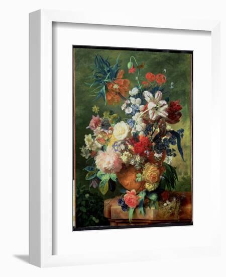 Still Life of Flowers and a Bird's Nest on a Pedestal-Jan van Huysum-Framed Giclee Print