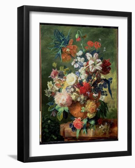 Still Life of Flowers and a Bird's Nest on a Pedestal-Jan van Huysum-Framed Giclee Print