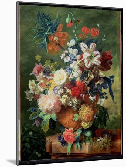 Still Life of Flowers and a Bird's Nest on a Pedestal-Jan van Huysum-Mounted Giclee Print