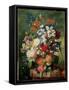 Still Life of Flowers and a Bird's Nest on a Pedestal-Jan van Huysum-Framed Stretched Canvas