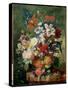 Still Life of Flowers and a Bird's Nest on a Pedestal-Jan van Huysum-Stretched Canvas