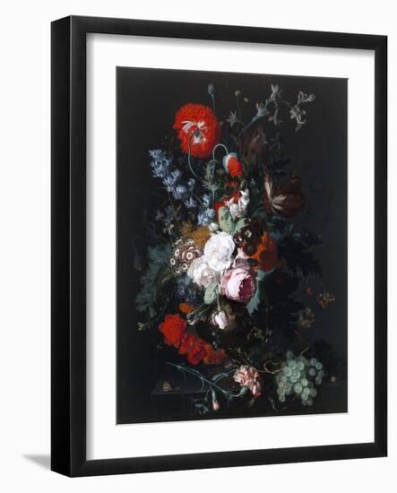 Still Life of Flowers and Fruit, C.1715 (Oil on Wood)-Jan van Huysum-Framed Giclee Print