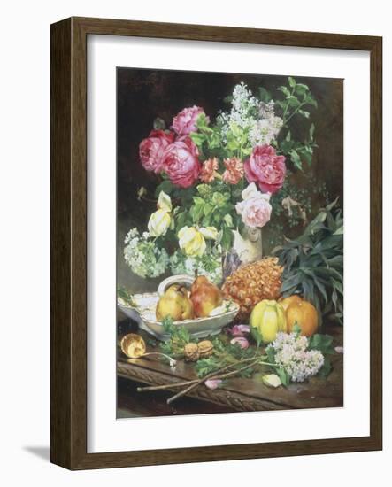 Still Life of Flowers and Fruit-Louis Marie De Schryver-Framed Giclee Print