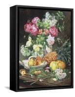 Still Life of Flowers and Fruit-Louis Marie De Schryver-Framed Stretched Canvas
