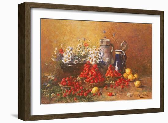 Still Life of Flowers and Fruit-Hubert Bellis-Framed Giclee Print