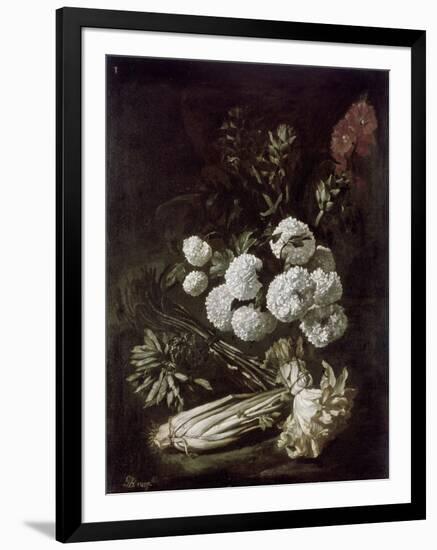 Still Life of Flowers and Vegetables, 17th Century-Giovanni-Battista Ruoppolo-Framed Giclee Print