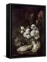 Still Life of Flowers and Vegetables, 17th Century-Giovanni-Battista Ruoppolo-Framed Stretched Canvas