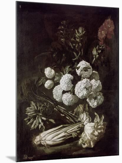 Still Life of Flowers and Vegetables, 17th Century-Giovanni-Battista Ruoppolo-Mounted Giclee Print