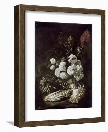 Still Life of Flowers and Vegetables, 17th Century-Giovanni-Battista Ruoppolo-Framed Giclee Print