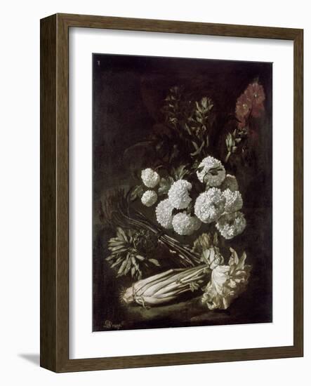 Still Life of Flowers and Vegetables, 17th Century-Giovanni-Battista Ruoppolo-Framed Giclee Print