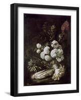 Still Life of Flowers and Vegetables, 17th Century-Giovanni-Battista Ruoppolo-Framed Giclee Print