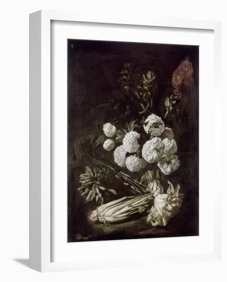 Still Life of Flowers and Vegetables, 17th Century-Giovanni-Battista Ruoppolo-Framed Giclee Print