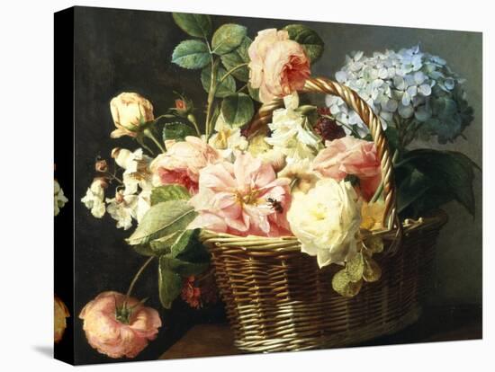 Still Life of Flowers in a Basket-Antoine Berjon-Stretched Canvas