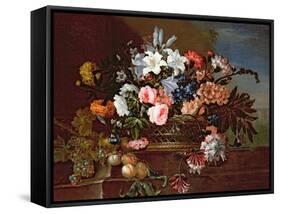 Still Life of Flowers in a Basket-Antoine Monnoyer-Framed Stretched Canvas