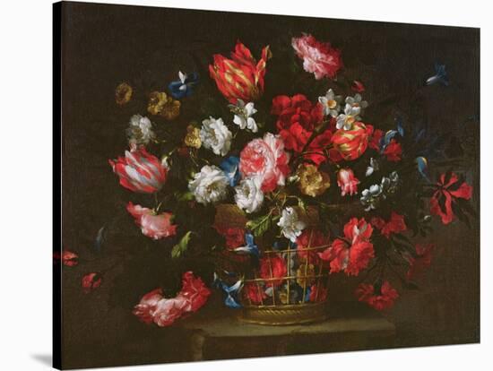 Still Life of Flowers in a Basket-Juan de Arellano-Stretched Canvas