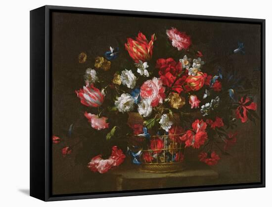 Still Life of Flowers in a Basket-Juan de Arellano-Framed Stretched Canvas