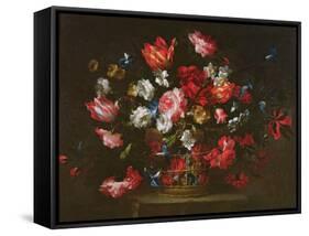 Still Life of Flowers in a Basket-Juan de Arellano-Framed Stretched Canvas