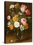 Still Life of Flowers in a Glass Vase (Panel)-Jan Philip Van Thielen-Stretched Canvas