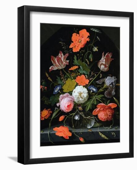 Still Life of Flowers in a Glass Vase-Abraham Mignon-Framed Giclee Print