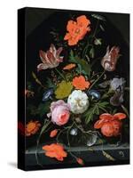 Still Life of Flowers in a Glass Vase-Abraham Mignon-Stretched Canvas