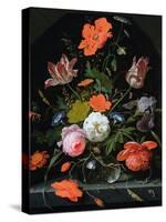 Still Life of Flowers in a Glass Vase-Abraham Mignon-Stretched Canvas