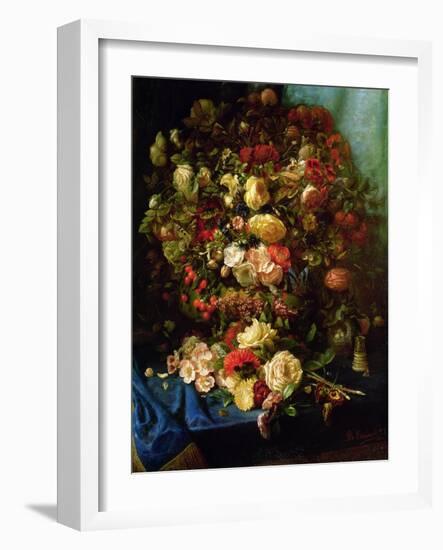 Still Life of Flowers on a Ledge with Birds Nest, 1884-Pierre-Louis de Coninck-Framed Giclee Print