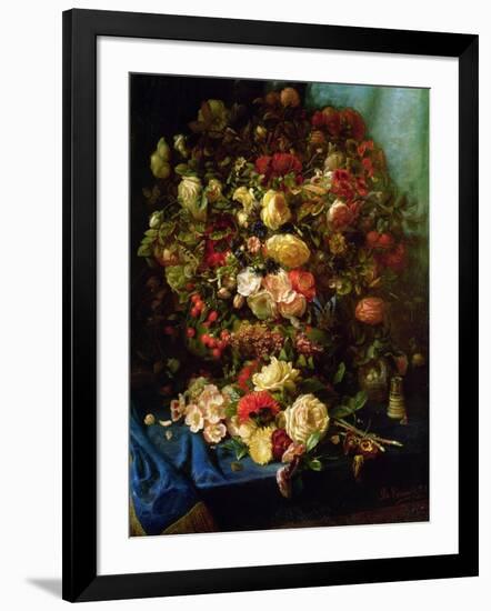 Still Life of Flowers on a Ledge with Birds Nest, 1884-Pierre-Louis de Coninck-Framed Giclee Print