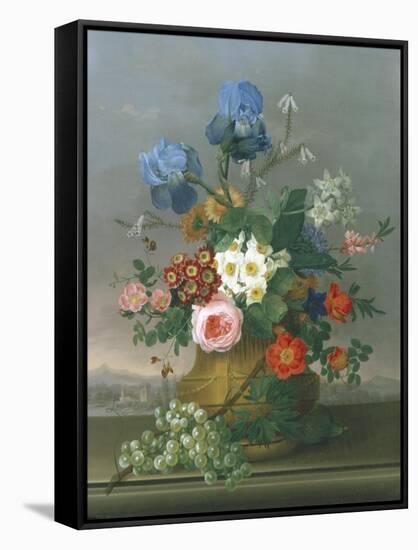 Still Life of Flowers on a Ledge-Johann Knapp-Framed Stretched Canvas