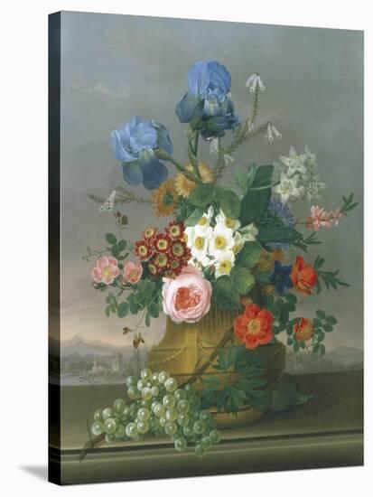 Still Life of Flowers on a Ledge-Johann Knapp-Stretched Canvas