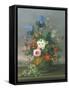 Still Life of Flowers on a Ledge-Johann Knapp-Framed Stretched Canvas