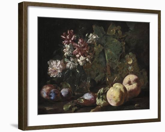 Still Life of Fruit and Flowers, 1670-80 (Oil on Canvas)-Abraham Brueghel-Framed Giclee Print