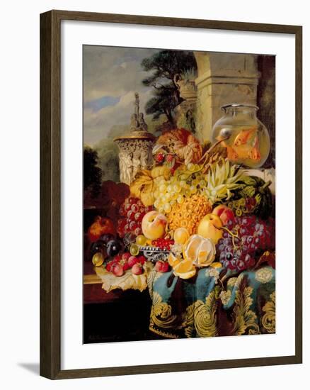 Still Life of Fruit on a Ledge with a Goldfish Bowl, 1876-William John Wainwright-Framed Giclee Print