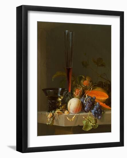 Still Life of Fruit on a Ledge with a Roemer and a Wine Glass-Jacob Van Walscapelle-Framed Giclee Print