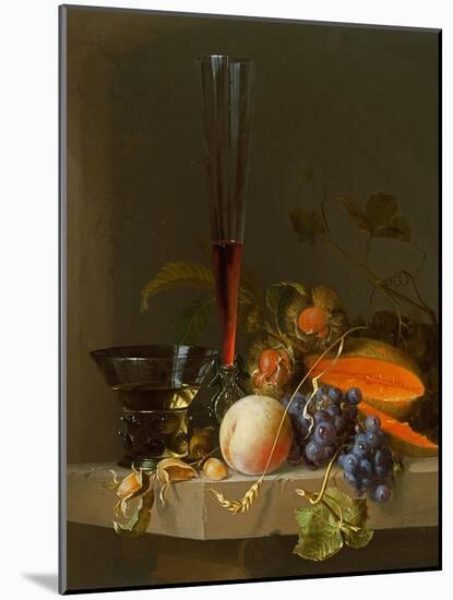 Still Life of Fruit on a Ledge with a Roemer and a Wine Glass-Jacob Van Walscapelle-Mounted Giclee Print