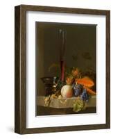 Still Life of Fruit on a Ledge with a Roemer and a Wine Glass-Jacob Van Walscapelle-Framed Giclee Print