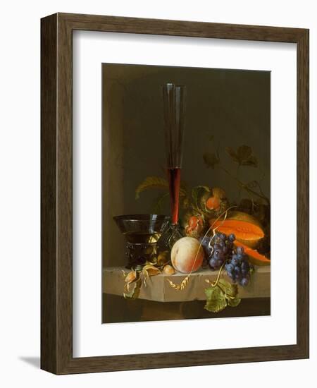 Still Life of Fruit on a Ledge with a Roemer and a Wine Glass-Jacob Van Walscapelle-Framed Giclee Print