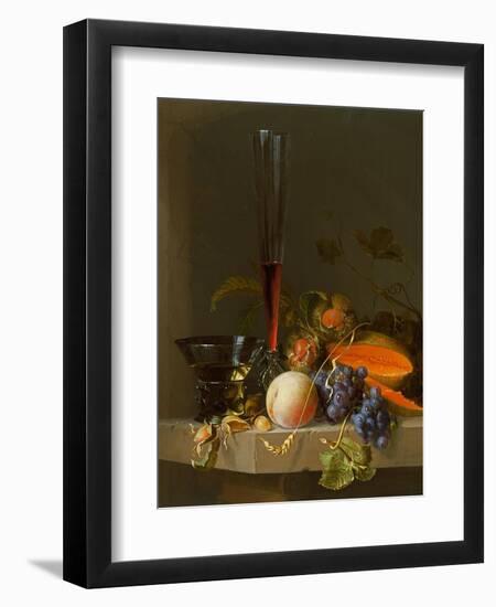 Still Life of Fruit on a Ledge with a Roemer and a Wine Glass-Jacob Van Walscapelle-Framed Premium Giclee Print